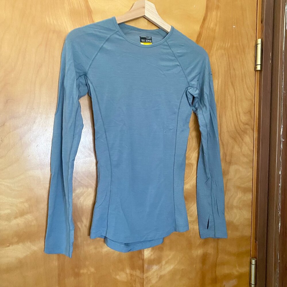 Icebreaker 150 Zone Long Sleeve Crewneck Merino Wool Baselayer Blue Women's XS
